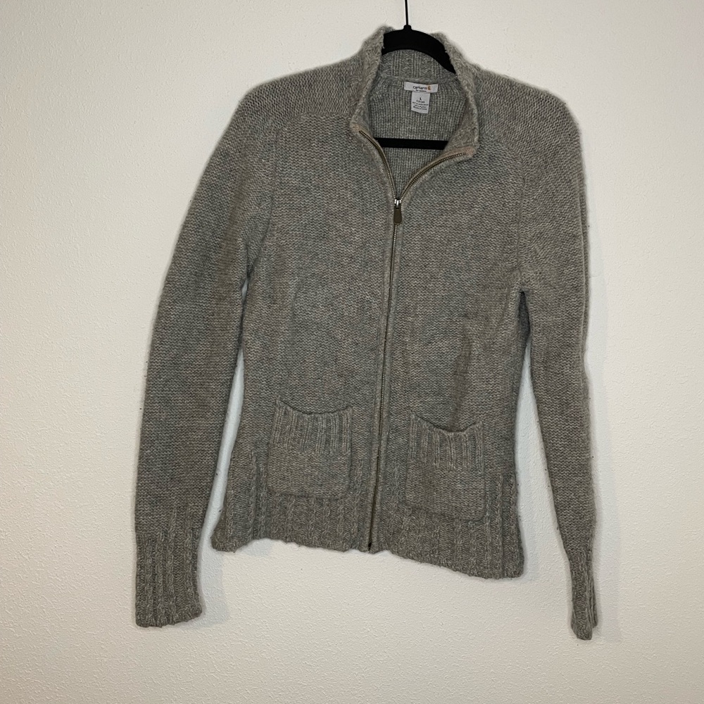 Carhartt Lambswool Zip-up Sweater Jacket Gray size Large Pockets